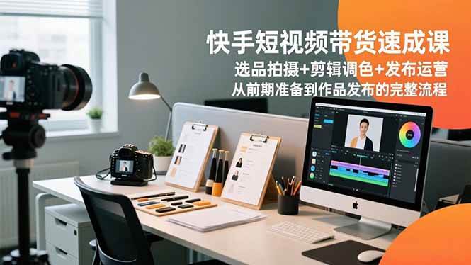 快手短视频带货速成课，选品拍摄+剪辑调色+发布运营，从前期准备到作品发布的完整流程