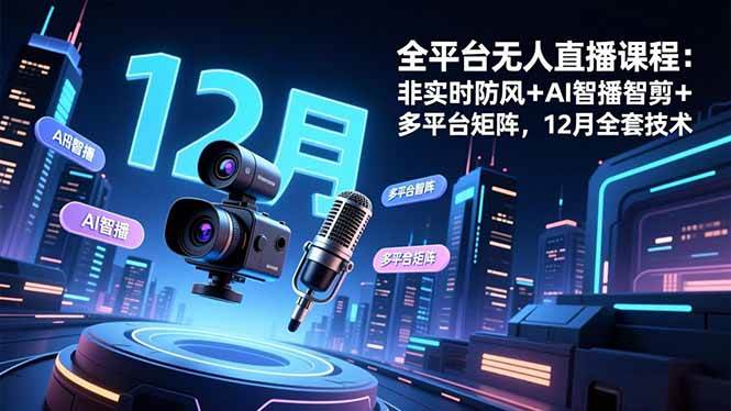 全平台无人直播课程：非实时防风＋AI智播智剪＋多平台矩阵