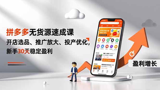 拼多多无货源速成课,开店选品、推广放大、投产优化,新手30天稳定盈利