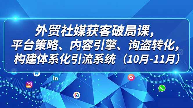 外贸社媒获客破局课，平台策略、内容引擎、询盘转化，构建体系化引流系统