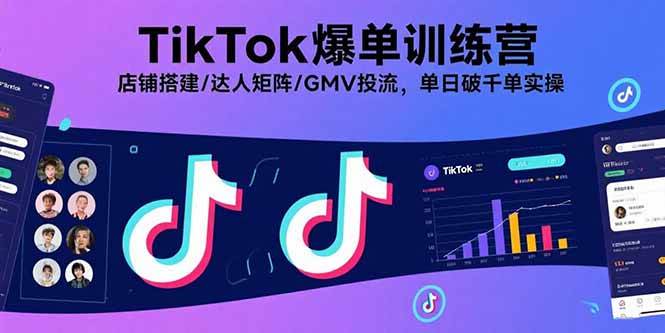 TikTok爆单训练营,店铺搭建/达人矩阵/GMV投流,单日破千单实操